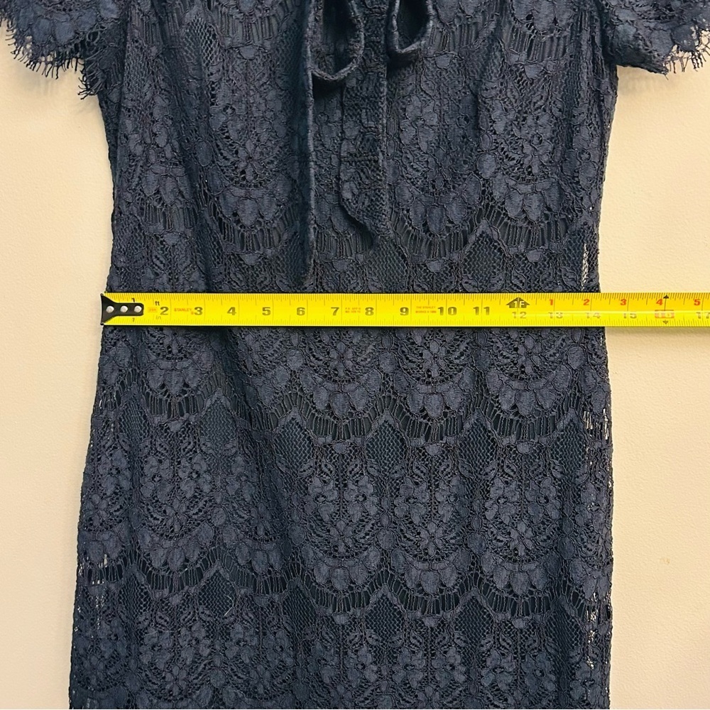 Betsey Johnson Navy Blue Lace Dress Tie Neck Size 0 - Picture 13 of 15
